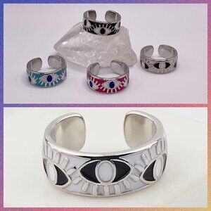Boho Evil Eye Enamel Adjustable Ring #1306 WHITE